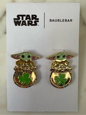 Disney BaubleBar Star Wars Grogu St Patrick’s Day Shamrock Pot of Gold Earrings